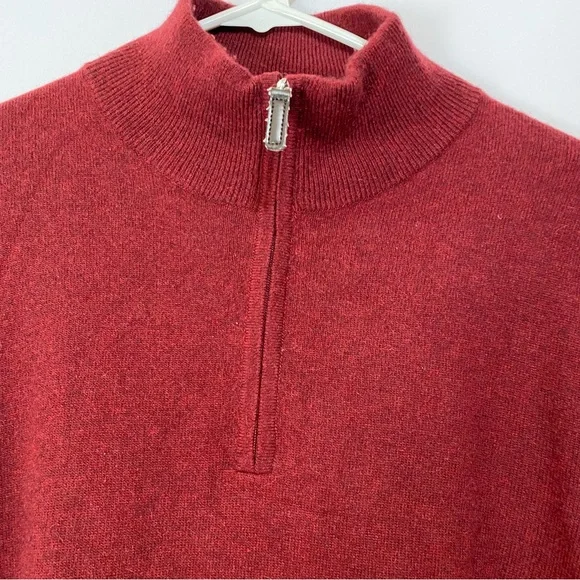 Mantovani Studio 100% Italian Cashmere 1/4 Zip Pullover Garnet Sweater Sz Large - Picture 2 of 5
